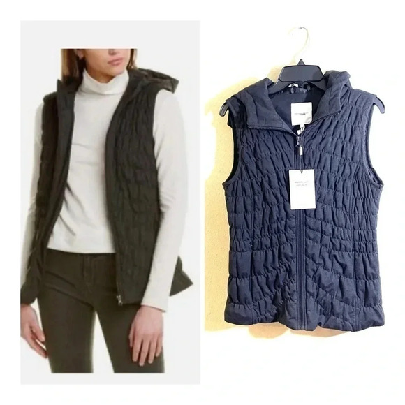 Ave Les Filles Size XS Charcoal Gray Grey Quilted Puffer Vest Hooded Pocket NEW - Picture 1 of 9